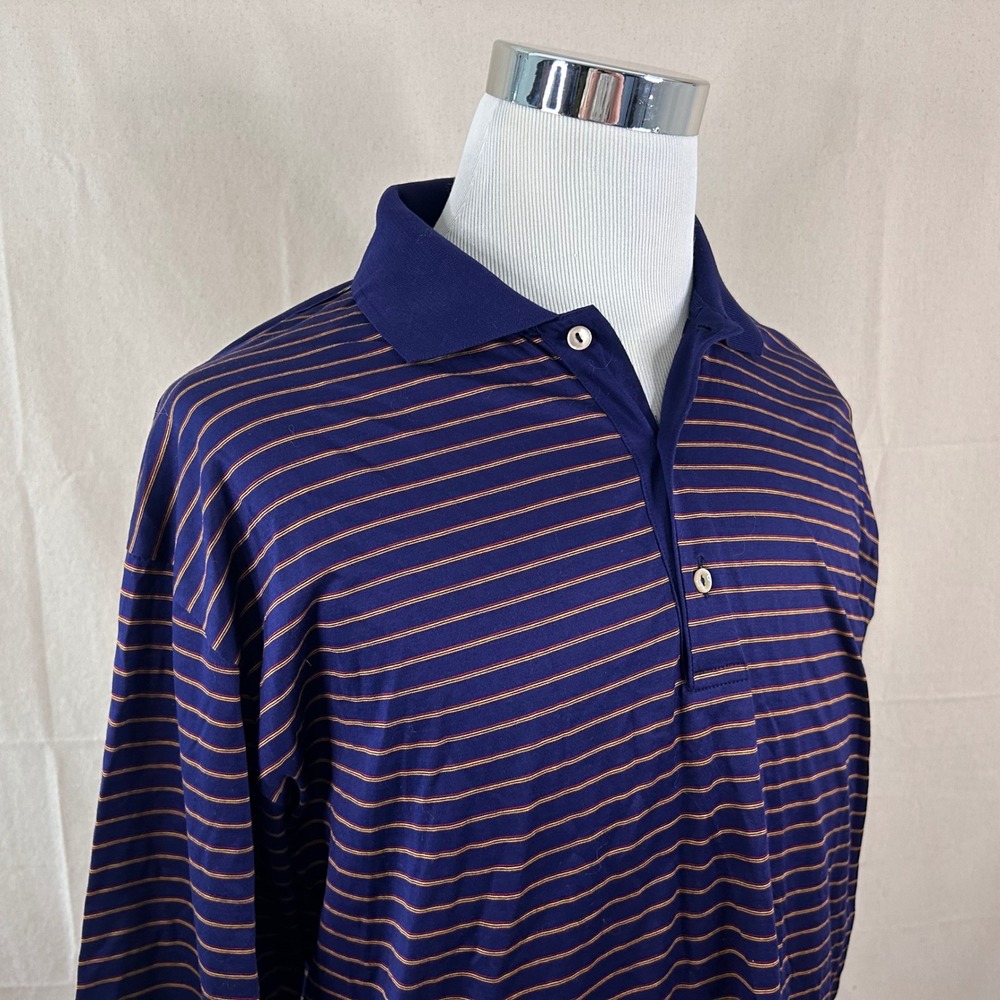 Paul Stuart XL Luxury Polo Shirt Blue Striped Cotton Short Sleeve Italy Mens